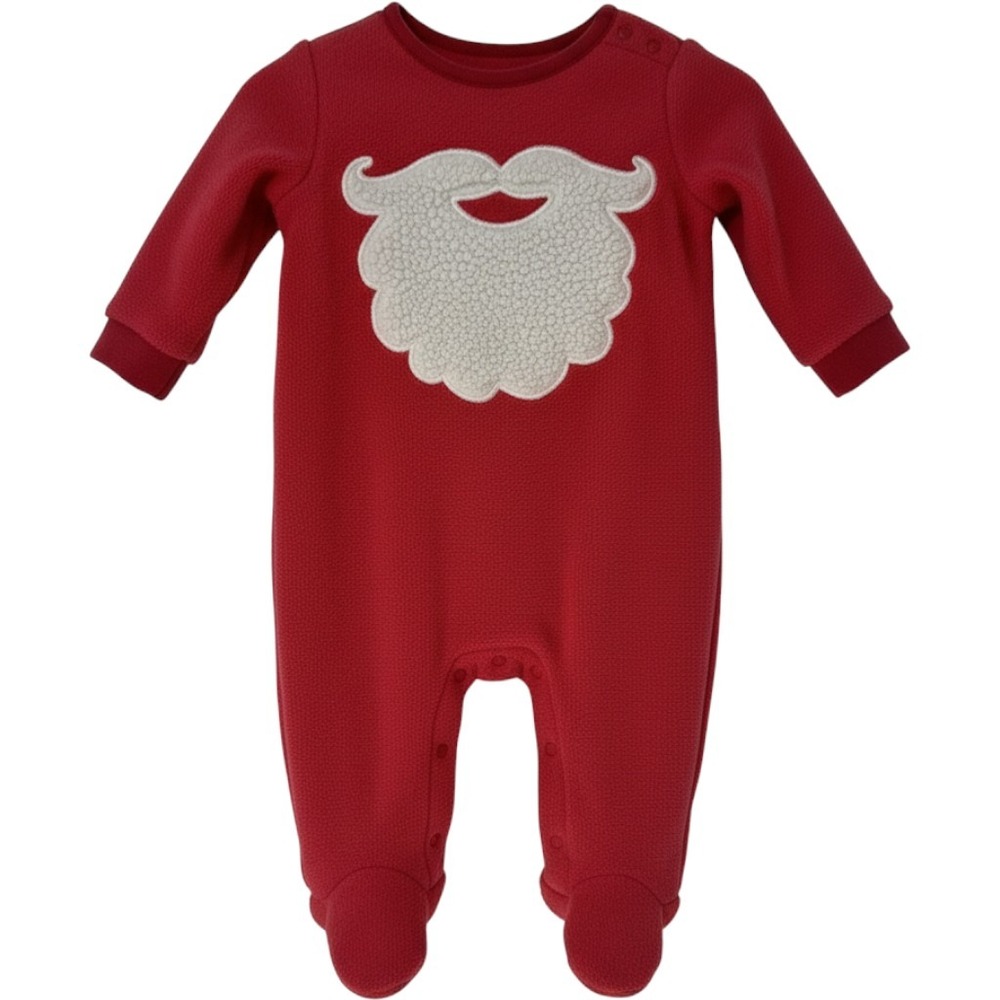 Baby Gap Santa Beard Fleece One Piece Romper Red Holiday Sleeper Snap Inseam